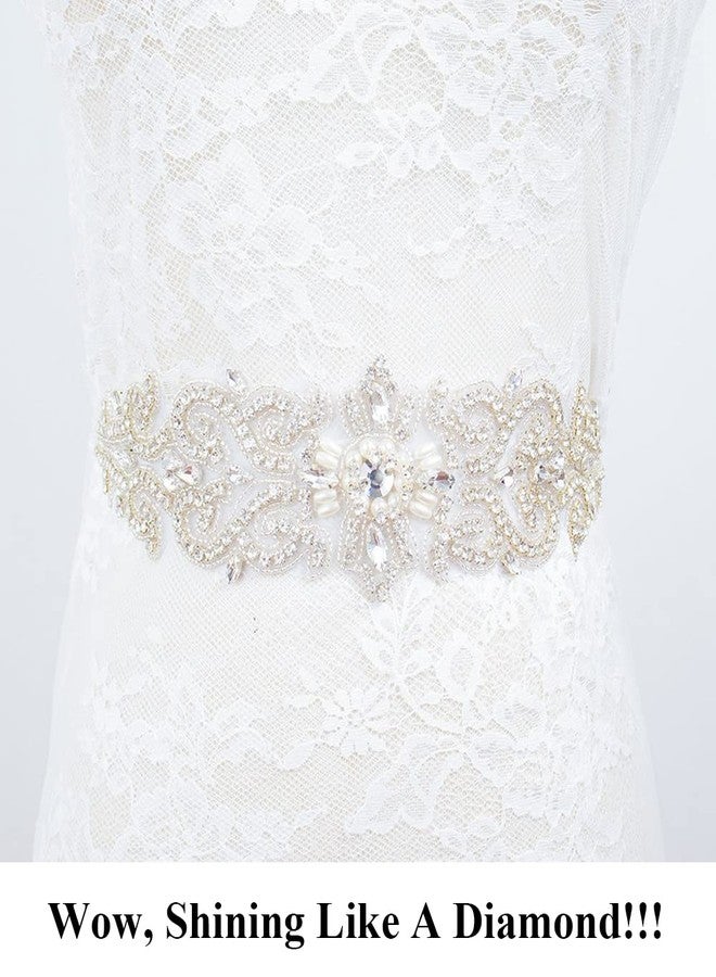 Pardecor Wedding Dress Sash Wedding Belt Rhinestone Belt Bridal Trim Rhinestone Applique Dress Belt Crystal Sash Accessories (204 Silver) - Image 2